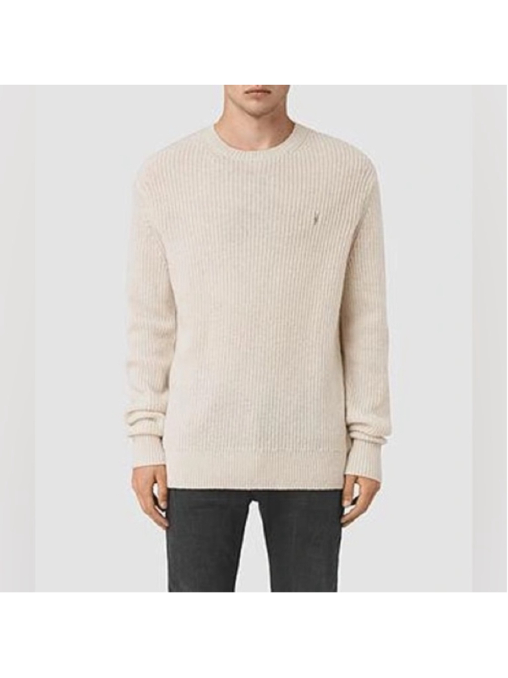 All Saints Lymore Ramskull Merino Wool Blend Crewneck Knit Sweater / Ecru